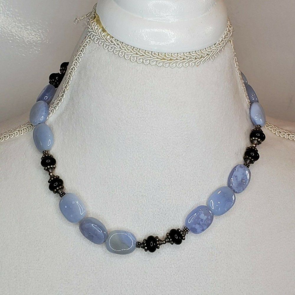Blue Agate Beaded Necklace Periwinkle Light Blue